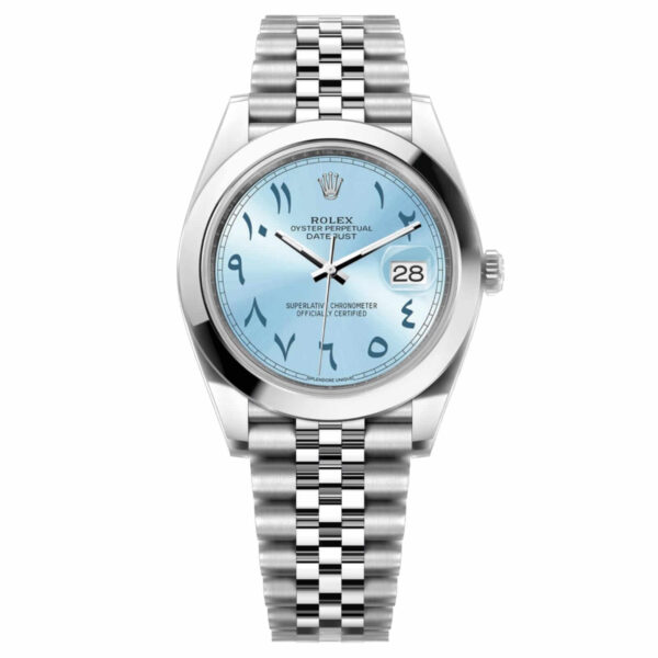 Rolex Datejust 41mm Steel Ice Blue Arabic Dial Custom